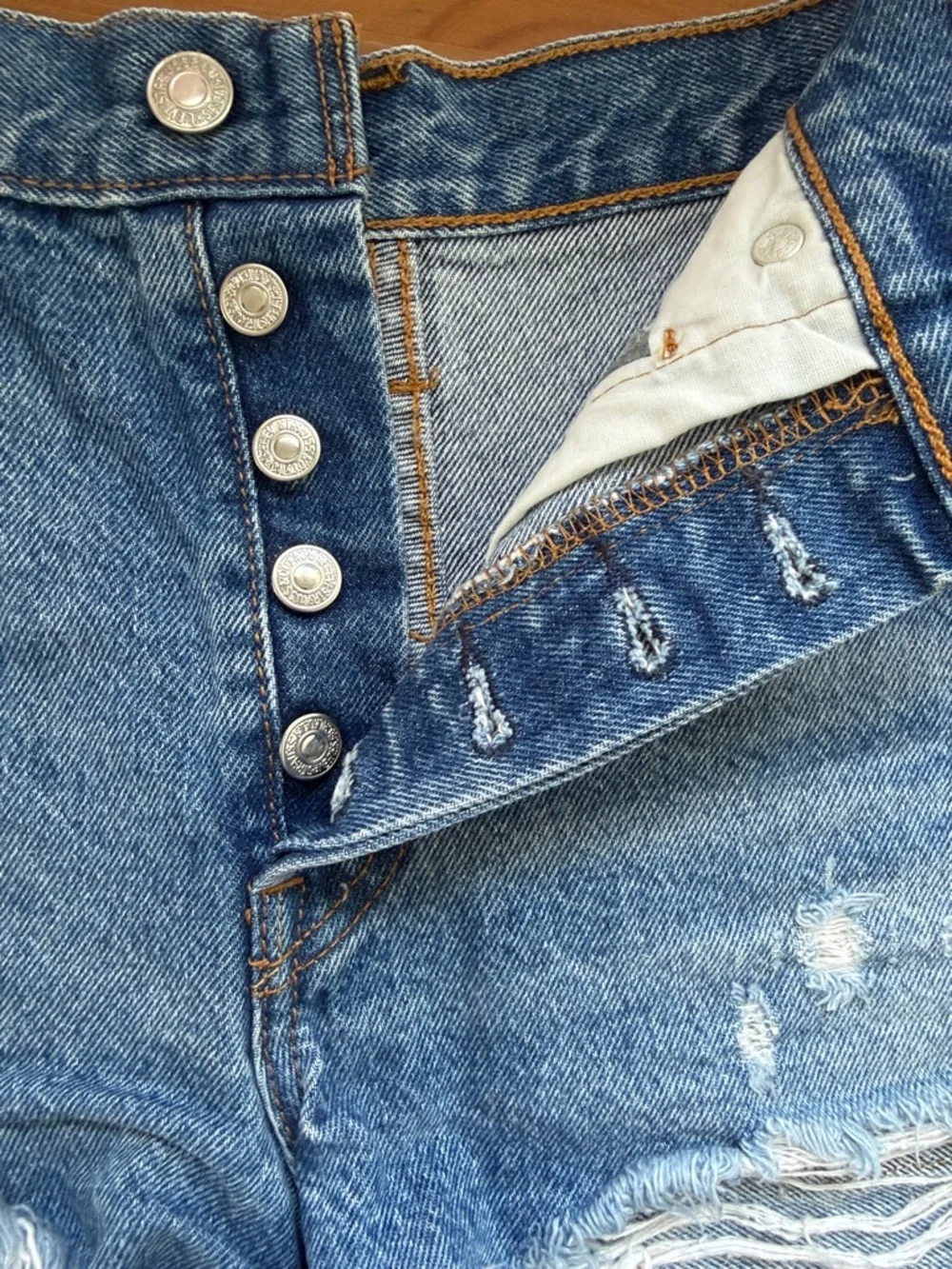 Levi's Distressed Cutoff Denim Shorts - Blue - Picture 3 of 5